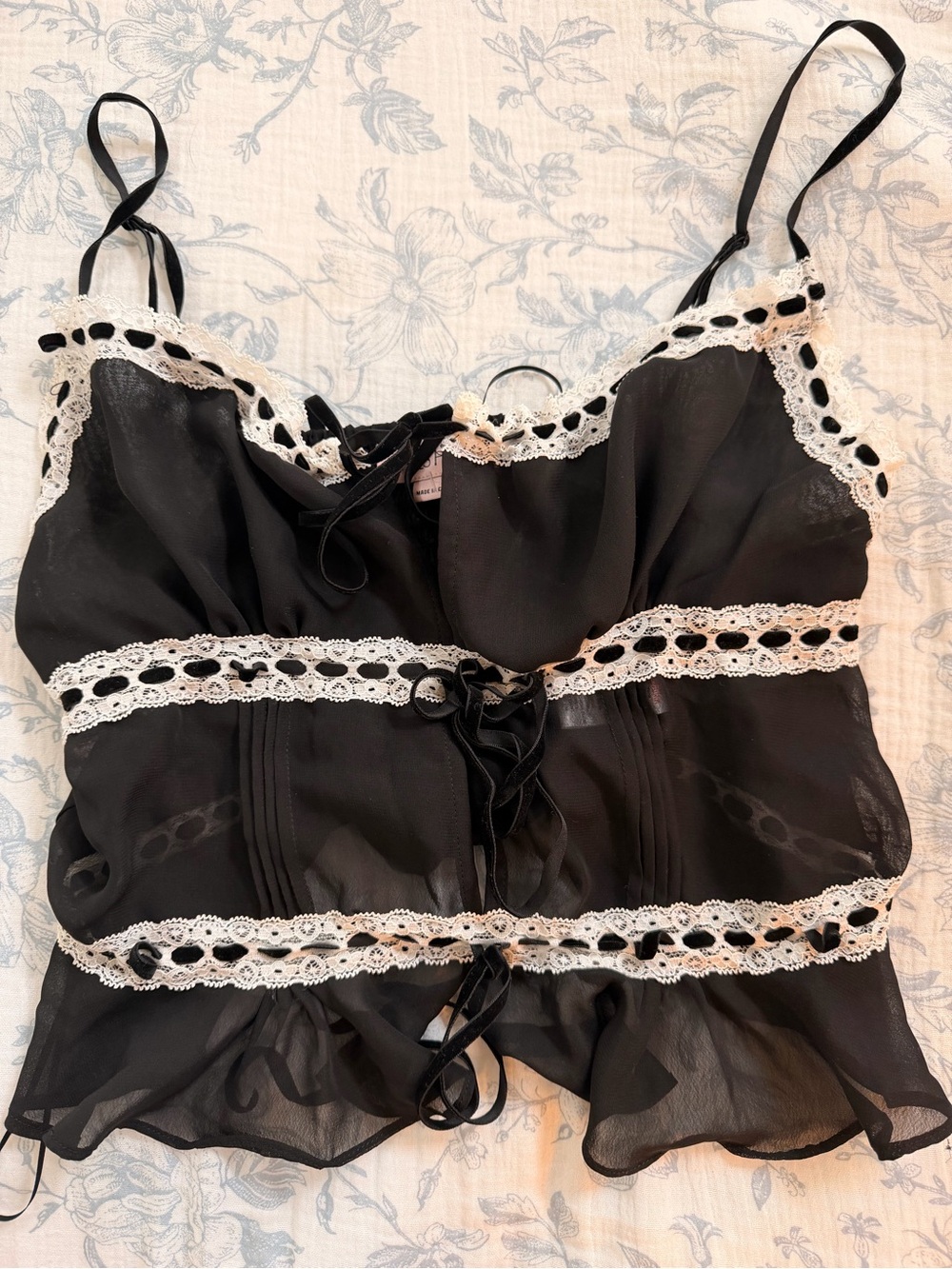 Black Lace-Trimmed Sheer Cami Top - Women Intimates
